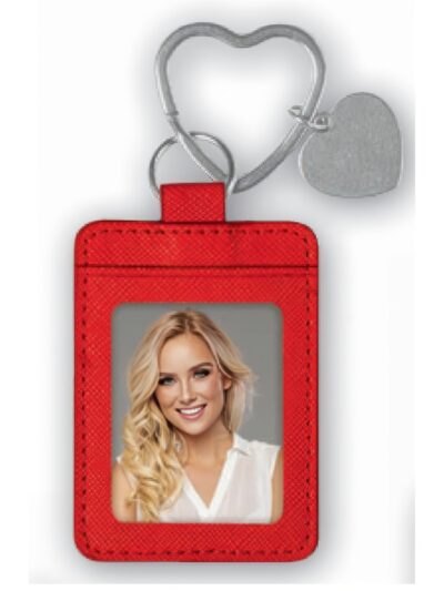 Portachiavi con Foto Personalizzato in Similpelle – Rosso Cuore, Brown, Bianco