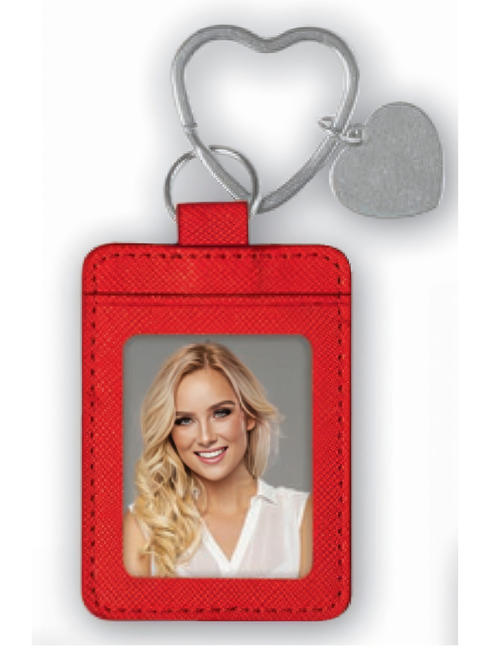 Portachiavi con Foto Personalizzato in Similpelle – Rosso Cuore, Brown, Bianco