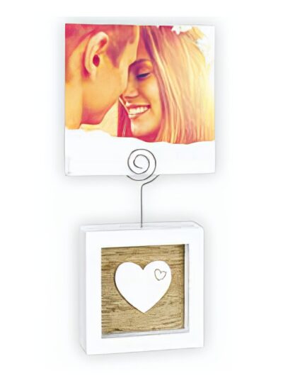 Clip Portafoto in Metallo e Legno intagliato – Supporto Portafoto da Tavolo personalizzato con la tua foto