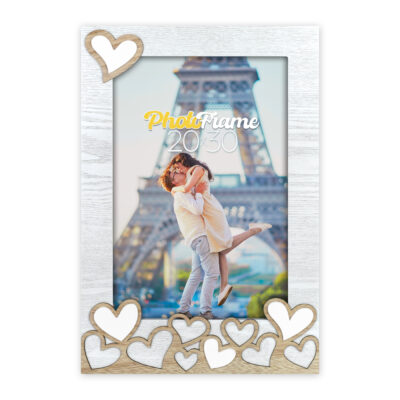 Cornice "Abbraccio" Cuore in Legno 13x18 – personalizzata con foto - Bianca con Decoro 3D Romantico