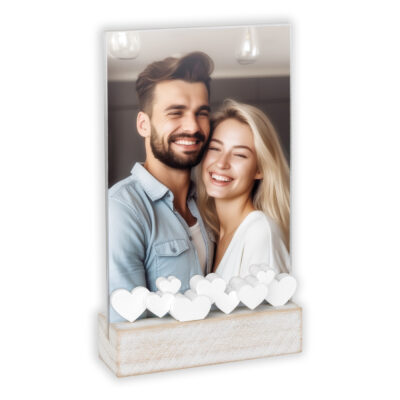 Cornice “Amore Mio” con Foto Inclusa – Acrilico con Cuori a Rilievo, Orizzontale e Verticale