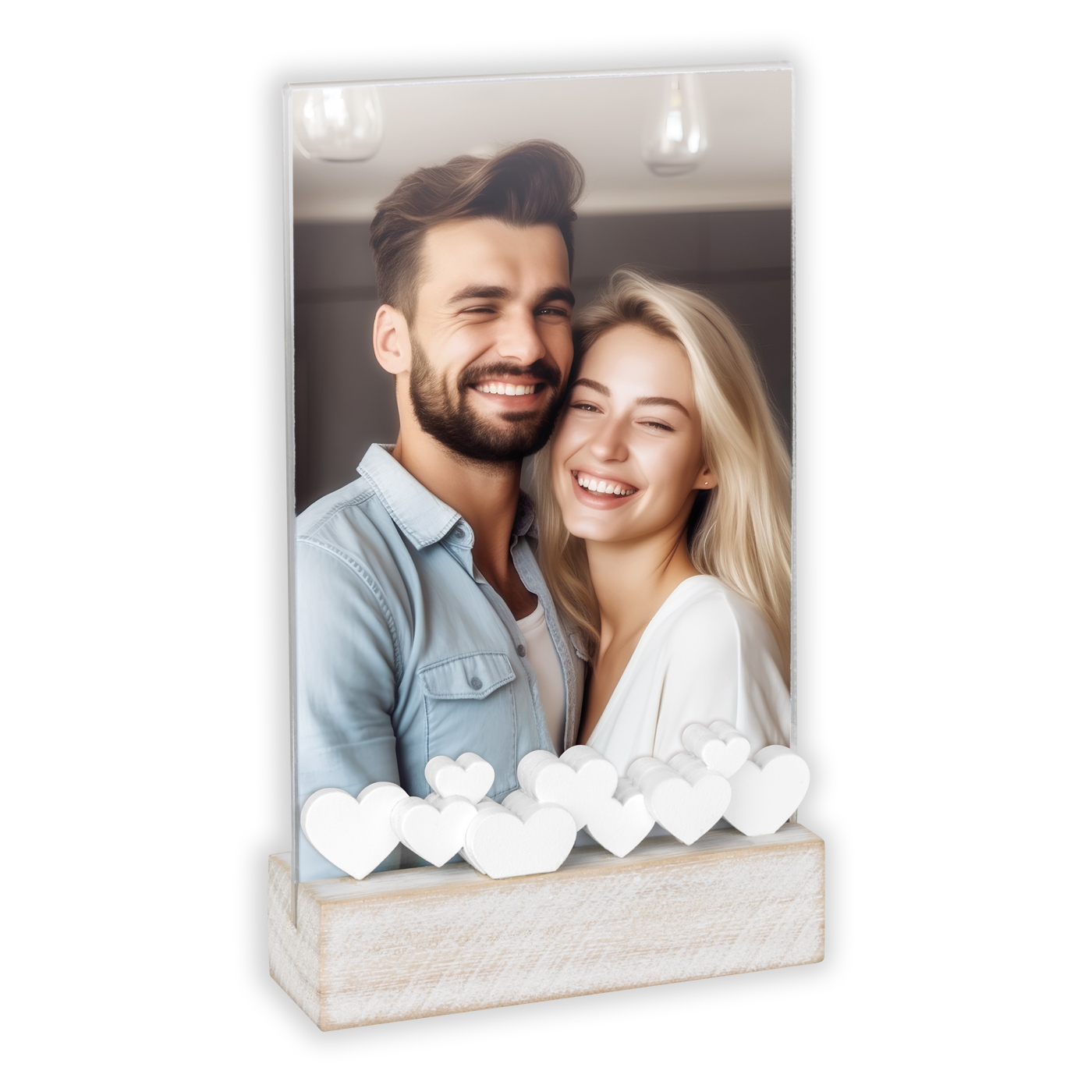 Cornice “Amore Mio” con Foto Inclusa – Acrilico con Cuori a Rilievo, Orizzontale e Verticale