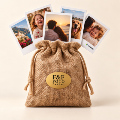 20 Foto Stile Polaroid in Sacchetto di Juta Personalizzato